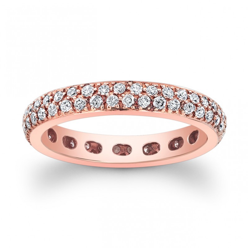 18k Rose Gold White Diamond Double Row Eternity Band 