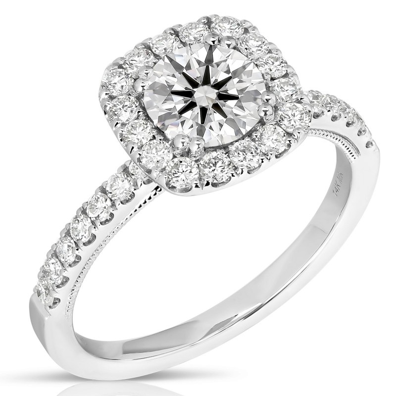 1 1/2 CT CENTER ROUND CUSHION-HALO LAB GROWN ENGAGEMENT RING CDHCRB.150-W