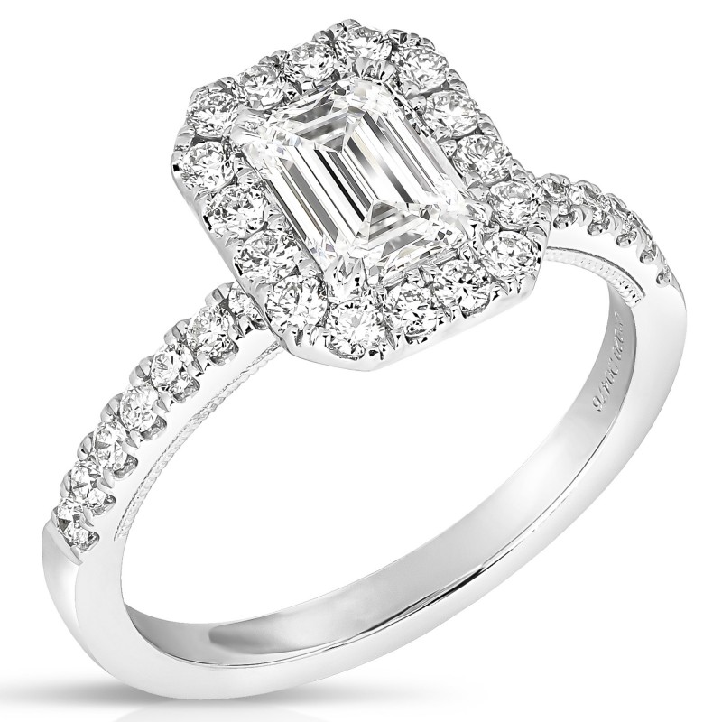 1 1/2 CT CENTER EMERALD CUT HALO LAB GROWN ENGAGEMENT RING CDHEC.150-W