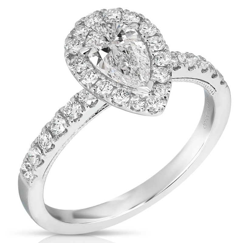 1/2 CT CENTER PEAR SHAPE HALO DIAMOND ENGAGEMENT RING CPS.50-W