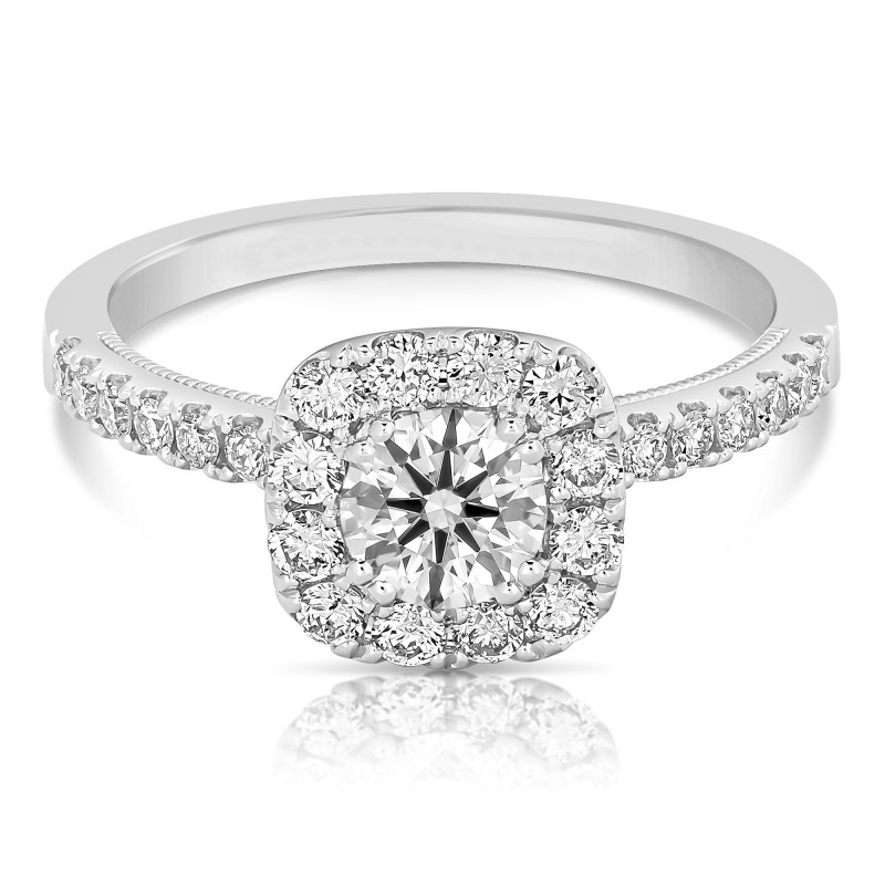 1/2 CT CENTER ROUND CUSHION HALO DIAMOND ENGAGEMENT RING CRBC.50-W