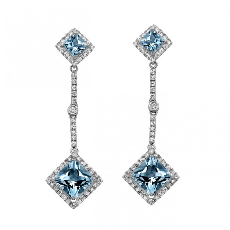 14k White Gold Aquamarine Center Diamond Earrings - NK18152AQ-W