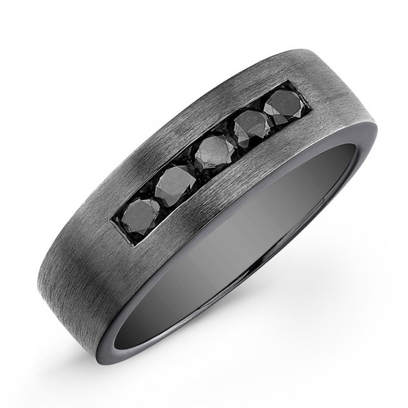 Black Sterling Silver Black Diamond Mens Band