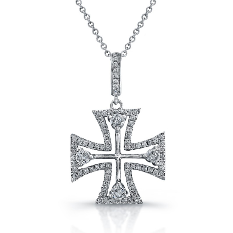 14k White Gold Small Diamond Cross Pendant