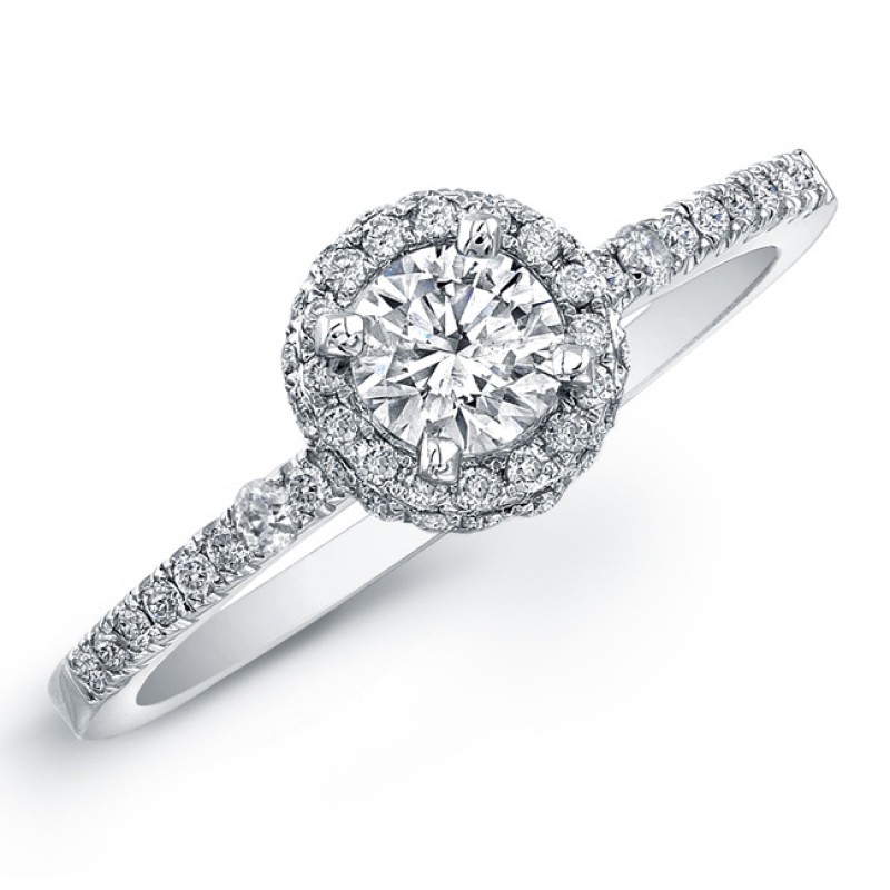14k White Gold Petite Diamond Halo Semi Mount