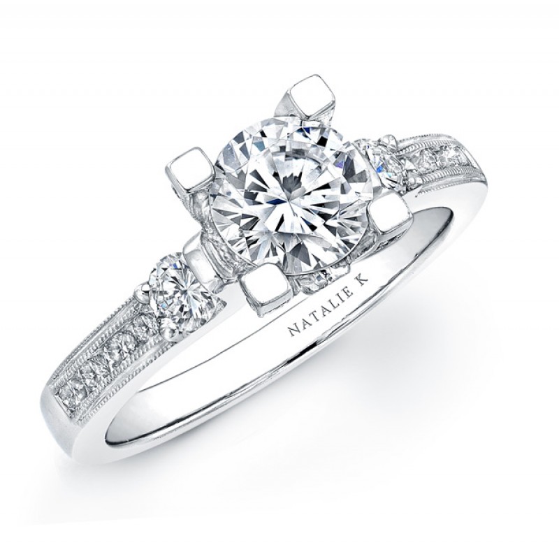 14k White Gold Three Stone Diamond Engagement Semi Mount Ring NK15157ENG-W