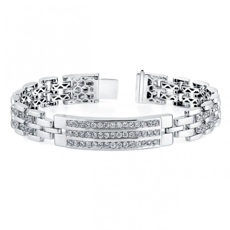 14k White Gold Pave Diamond Gentleman's Bracelet