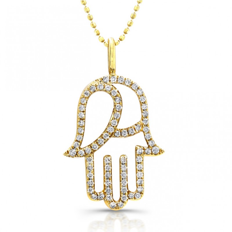 14k Yellow Gold Diamond Hamsa Pendant