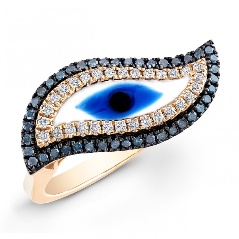 14k Rose Gold Swirl Evil Eye Ring