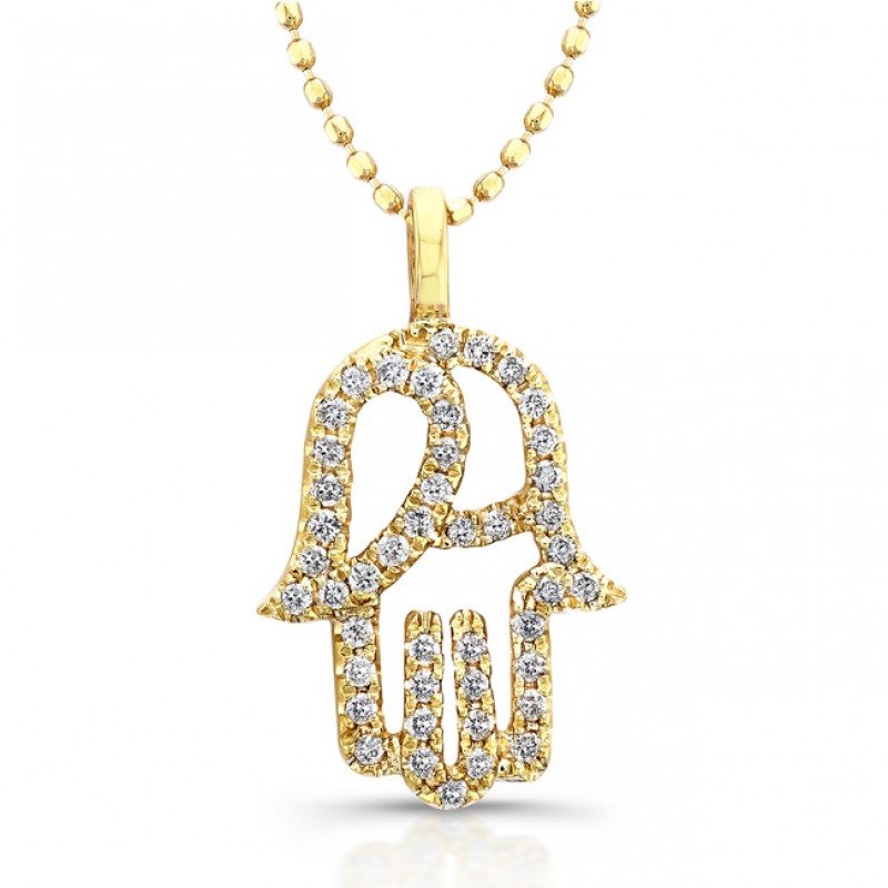 14k Yellow Gold Diamond Hamsa Pendant