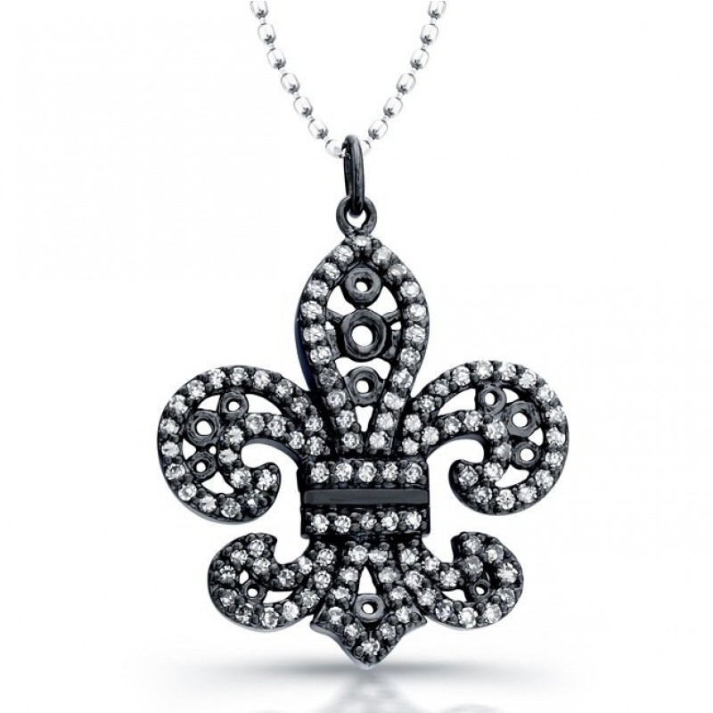 14k Black Gold Diamond Lined Fleur De Lys Pendant