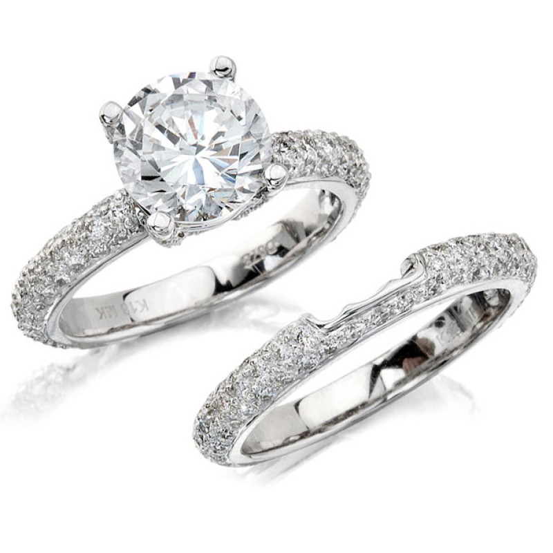 14k White Gold Pave Prong Round Diamond Bridal Set NK10224WE-W