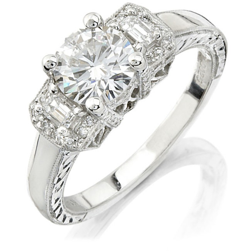 14k White Gold Three Stone Finished Edge Diamond Semi Mount