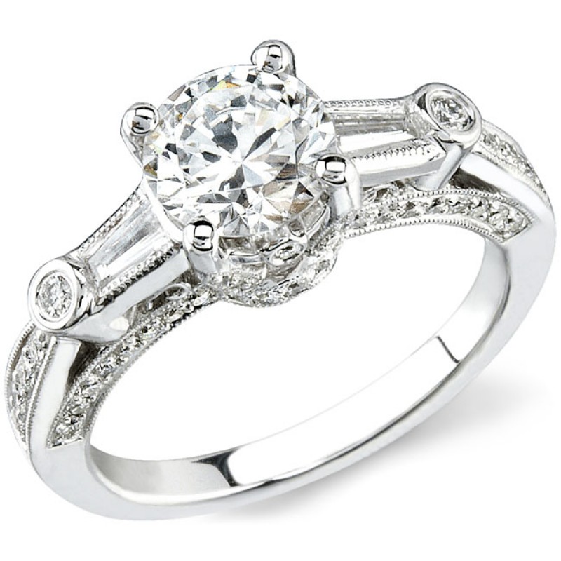 14k White Gold Channel and Bezel Vintage Diamond Semi Mount