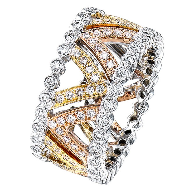 18k Yellow and Rose Gold and 14k White Gold Diamond Fashion Band