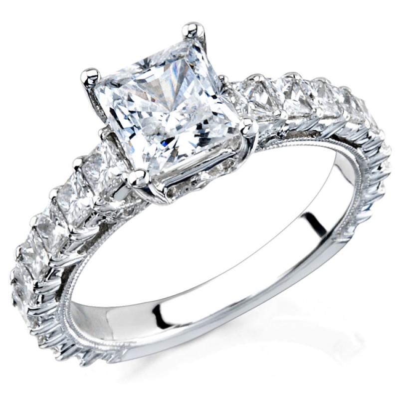 14k White Gold Prong Princess Cut Diamond Semi Mount - NK11569-W
