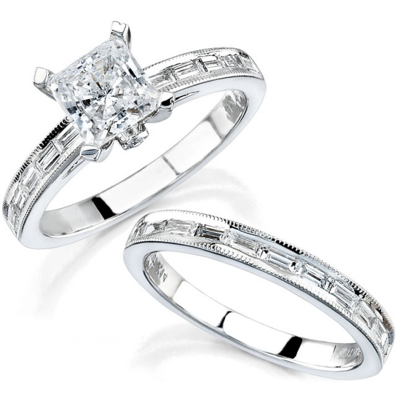 18k White Gold Channel and Bezel Bridal Set