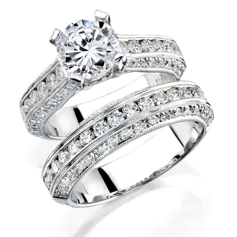 14k White Gold Finished Edge Channel Diamond Bridal Set - NK12059WE-W