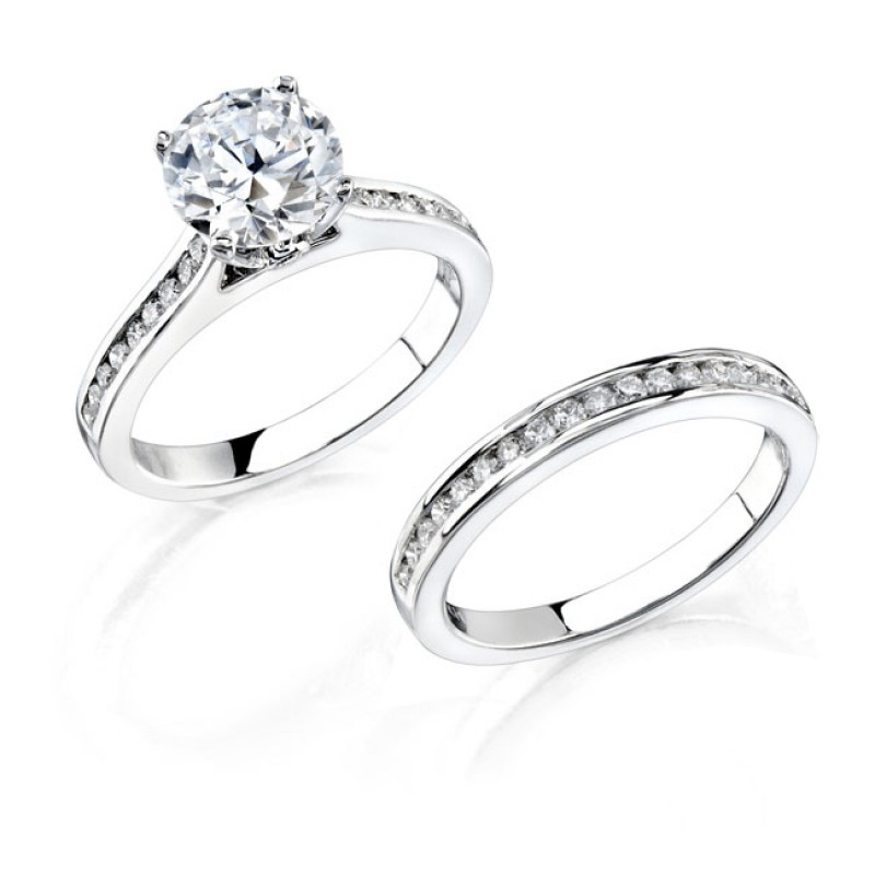 14k White Gold Classic Pave Channel Diamond Bridal Ring Set NK12110WE-W