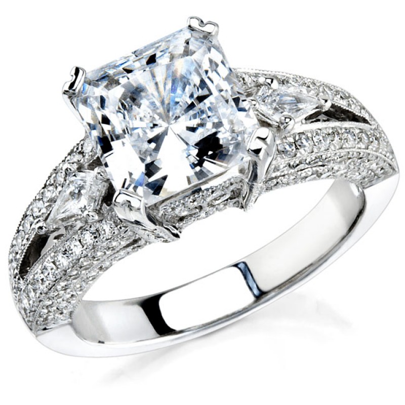 14k White Gold Three Stone Kite Diamond Engagement Semi Mount Ring NK12117-W