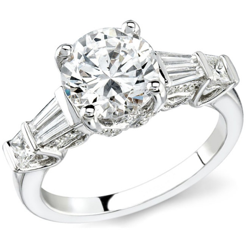14k White Gold Pave and Channel Set Princess Cut Diamond Semi Mount