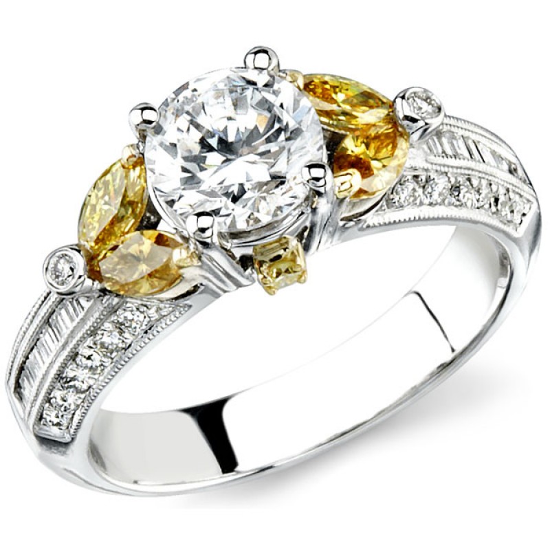 18k White and Yellow Gold Golden Marquise Side Stones Semi Mount