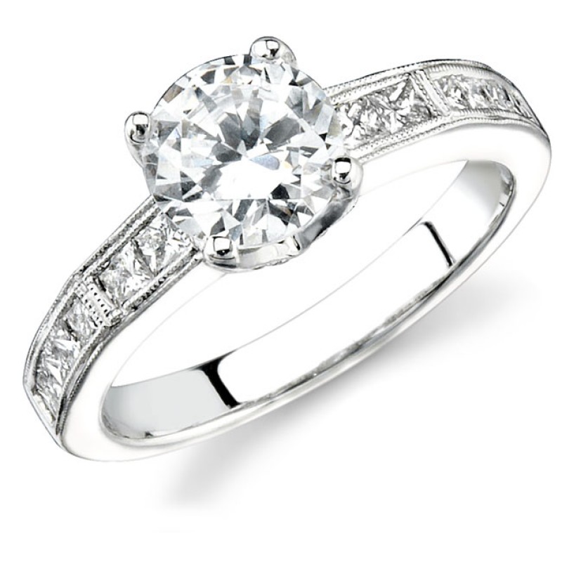 14k White Gold Princess Cut Diamond Engagement Semi Ring NK12445-W