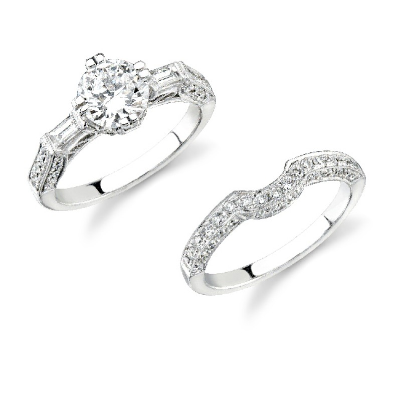 14k White Gold Pave and Channel Diamond Semi Mount Bridal Set
