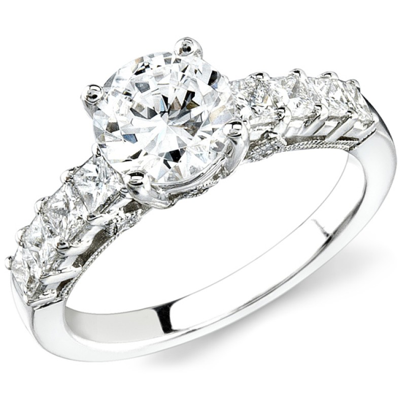 18k White Gold Prong Princess Cut Diamond Semi Mount - NK12877-W