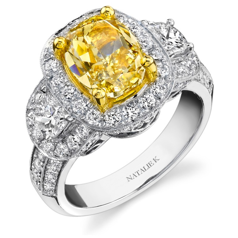 18k White and Yellow Gold Half Moon Cushion Diamond Ring - NK13794FY-WY