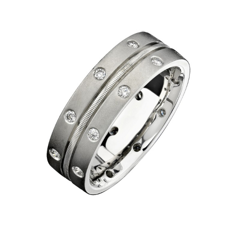 14k White Gold Bezel Round Diamond Men's Band - NK13846-W