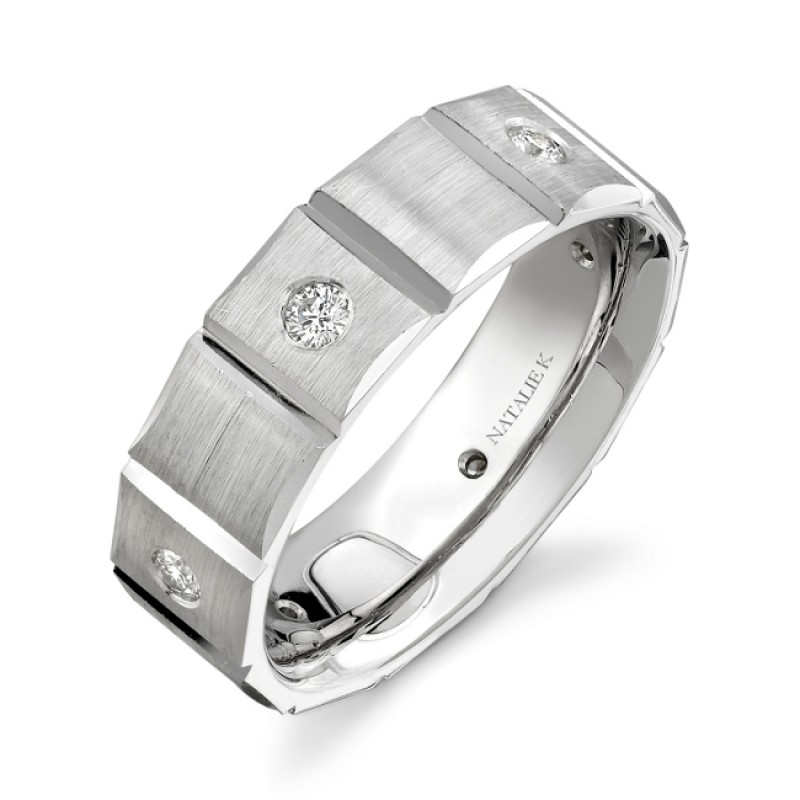14k White Gold Bezel Round Diamond Men's Band - NK13847-W