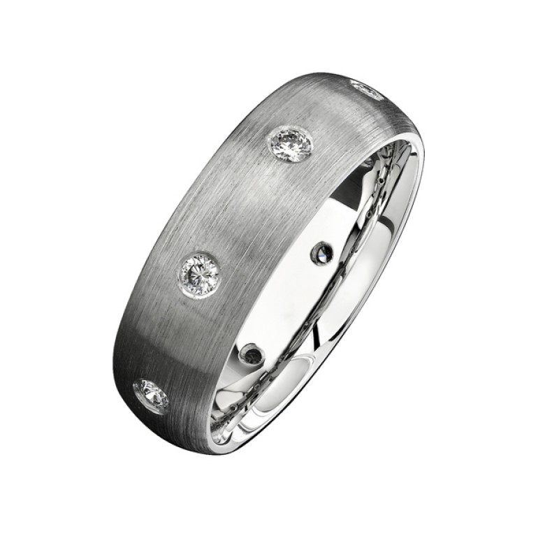 14k White Gold Bezel Finished Diamond Men's Band - NK13848-W
