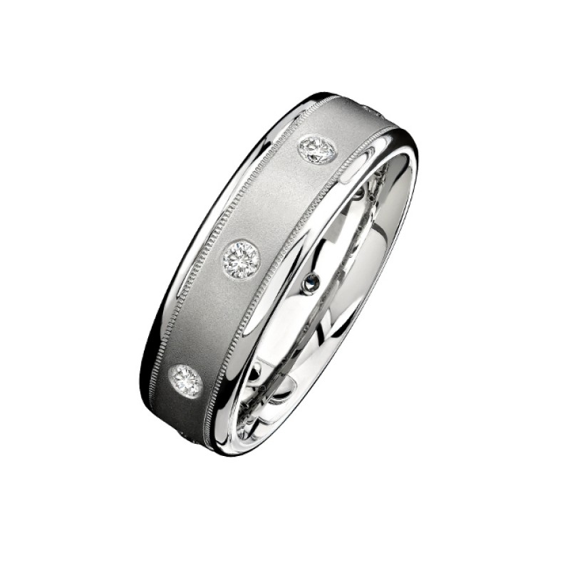 14k White Gold Milgrain Bezel Diamond Men's Band - NK13849-W