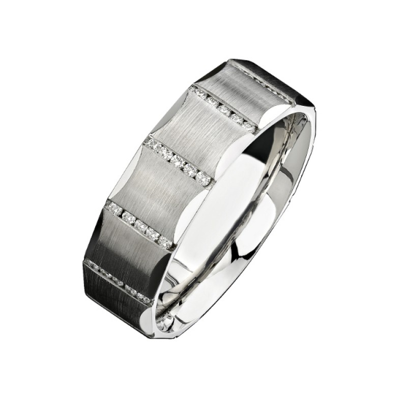 14k White Gold Channel Round Diamond Men's Band - NK13851-W