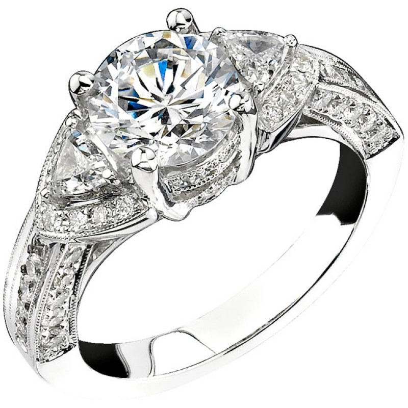 14k White Gold Three Stone Trapezoid Diamond Engagement Semi Mount NK13973-W