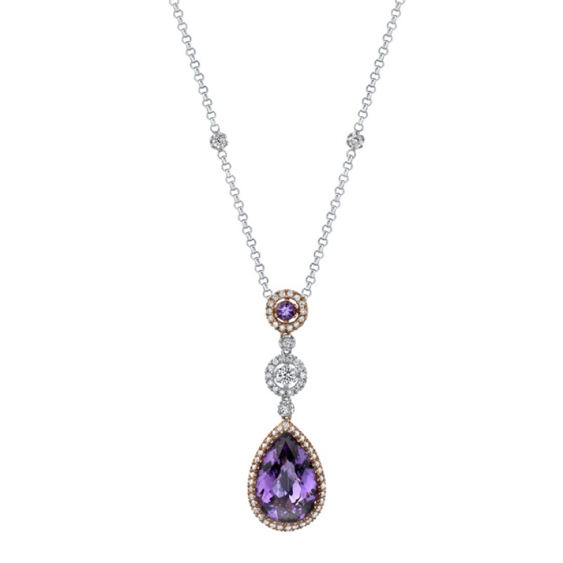 14k White and Rose Gold Pink Sapphire and Amethyst Diamond Necklace - NK14977AM-WR