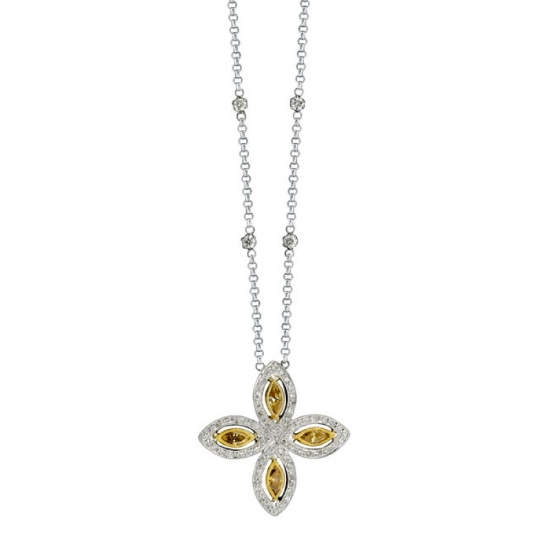 18k White and Yellow Gold Golden Marquise Diamond Four Stone Necklace - NK15115-WY