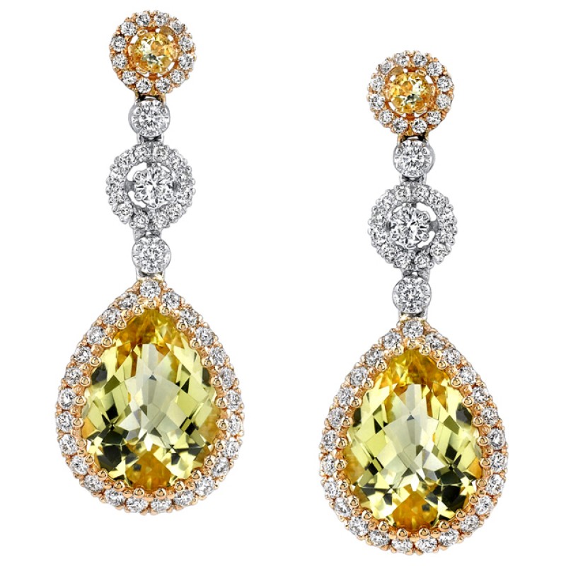 18k White and Yellow Gold Lemon Quartz Drop Earrings - NK15166MC-WY
