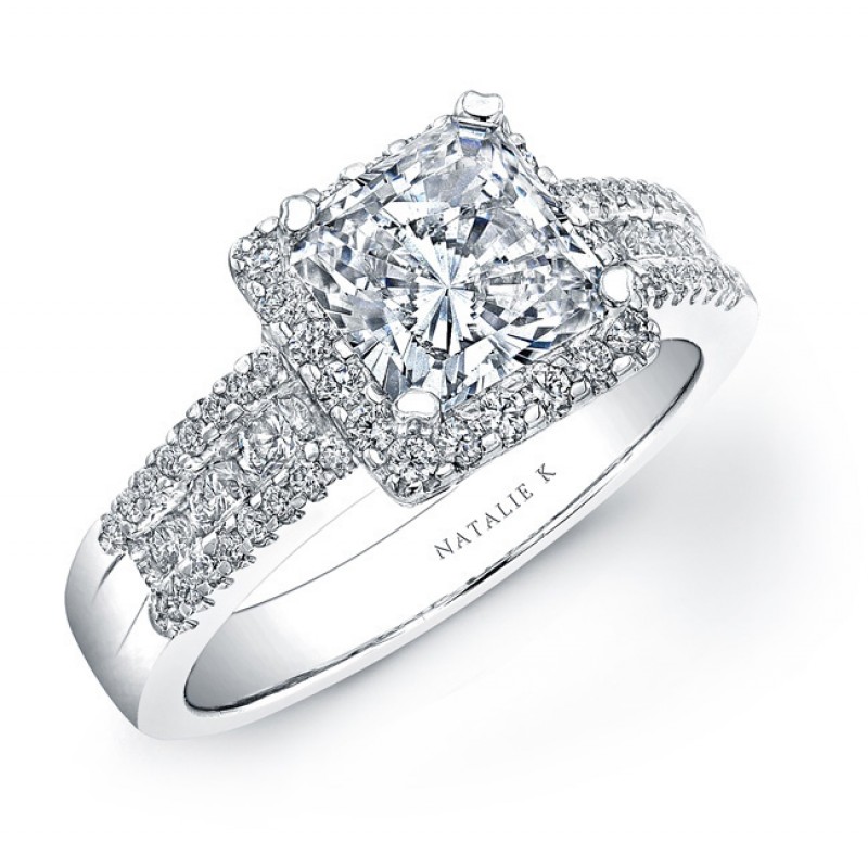 14k White Gold Square Halo Diamond Engagement Semi Mount Ring NK15277-W