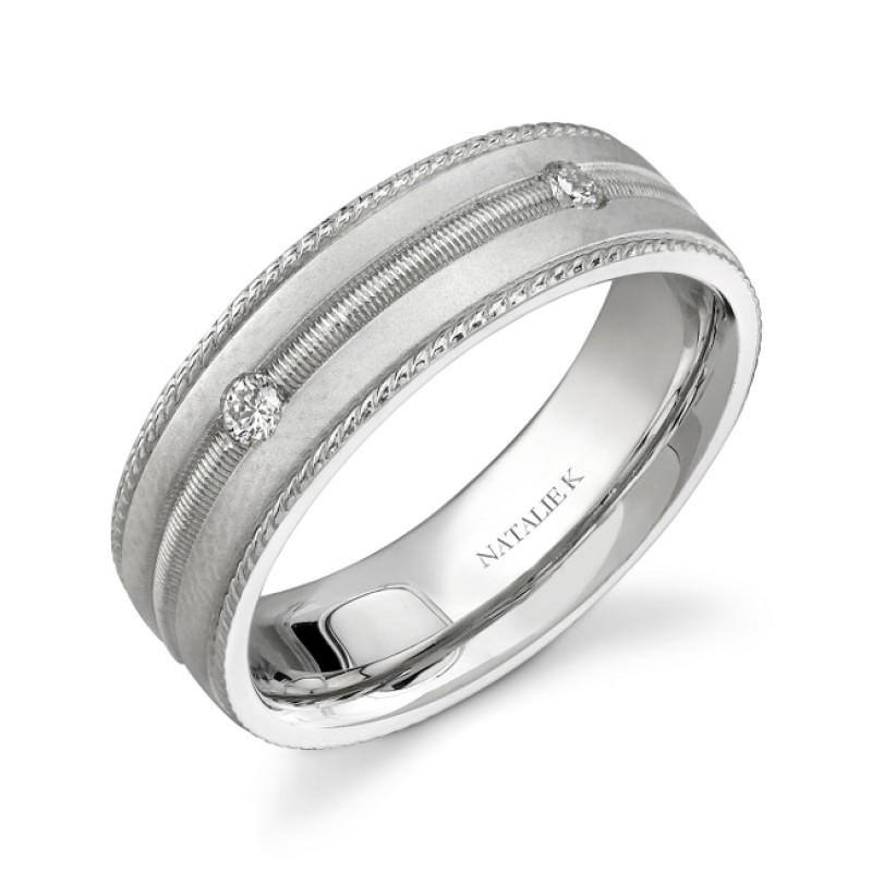 14k White Gold Five Stone Prong Diamond Men's Band - NK15513-W