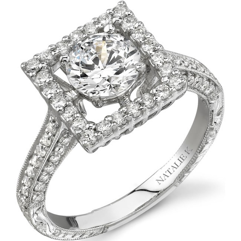 18k White Gold Halo Diamond Engagement Semi Mount Ring NK15630-W