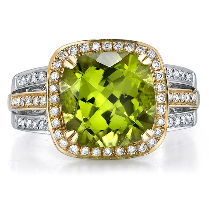 14k White and Yellow Gold Halo Peridot Ring NK16137P-WY
