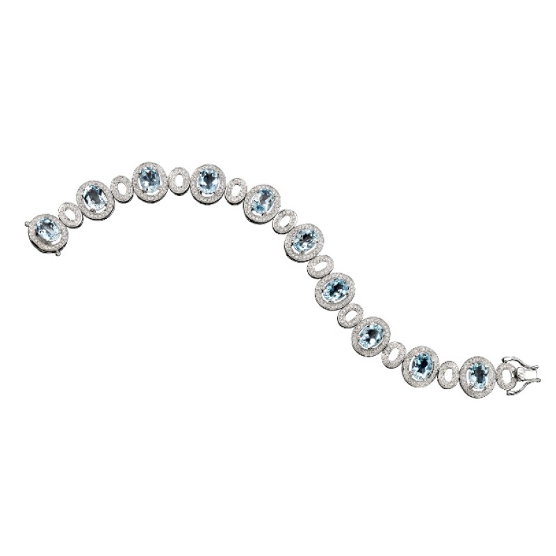 14k White Gold Aquamarine Diamond Bracelet - NK16138AQ-W