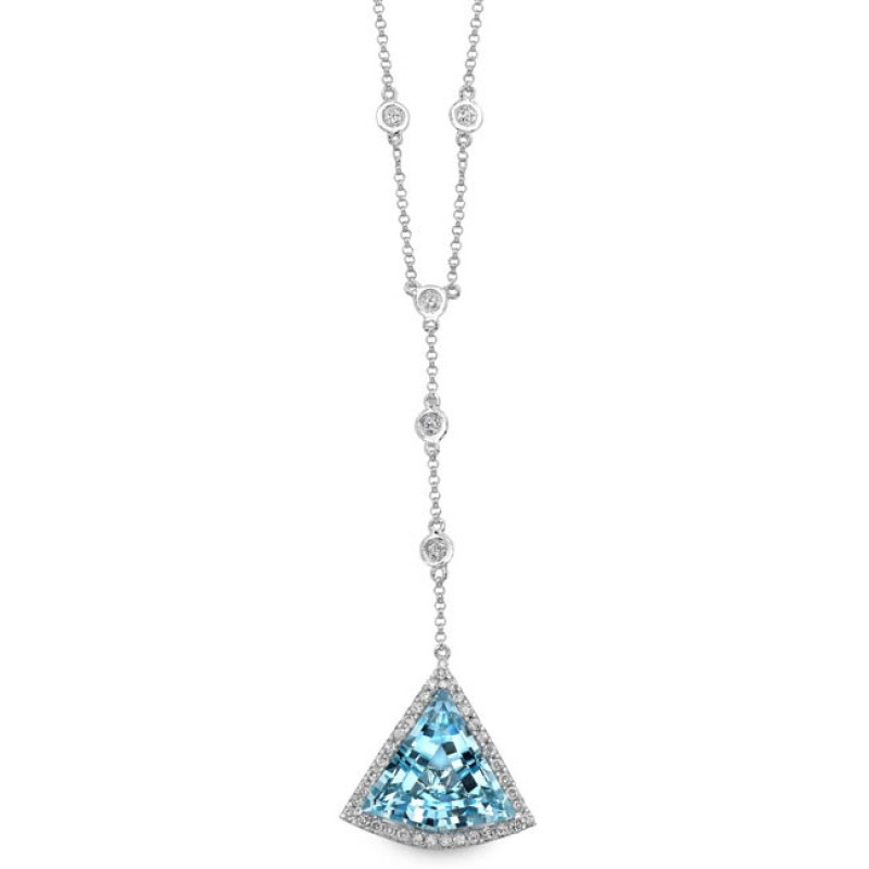 14k White Gold Blue Topaz Diamond Triangle Necklace - NK16390BTPZ-W