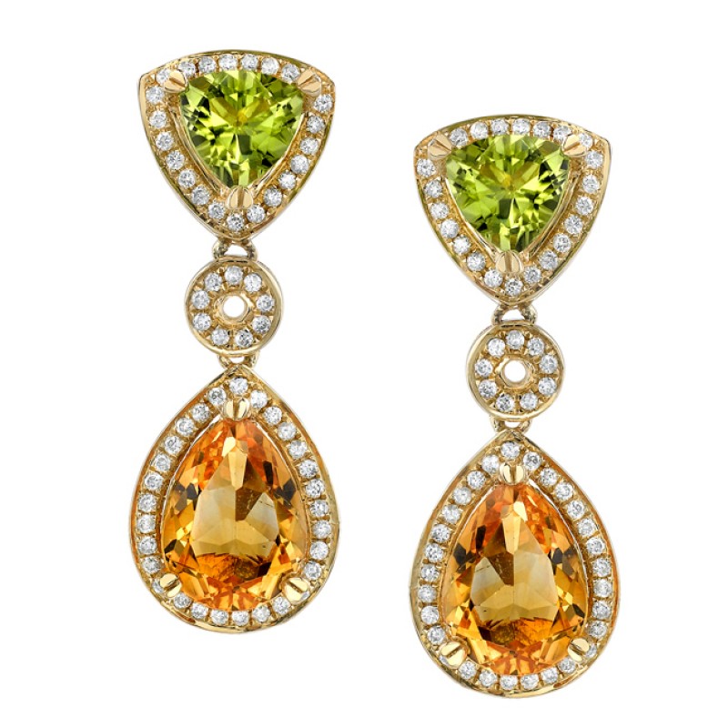 14k Yellow Gold Diamond, Citrine and Peridot Earrings NK16415MC-Y