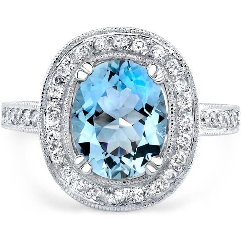 14k White Gold Oval Shaped Aquamarine Ring NK16423AQ-W