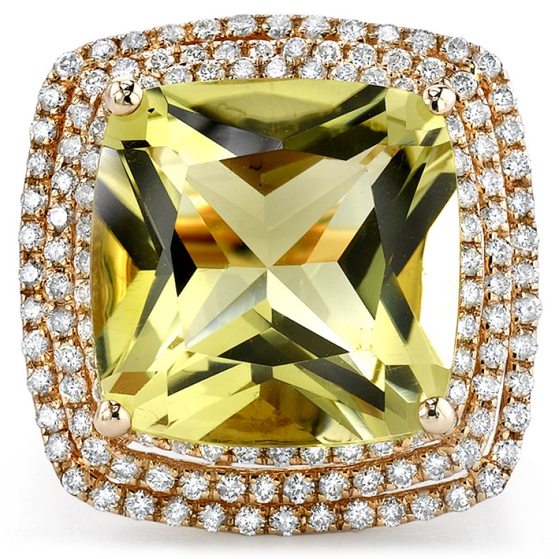 14k Yellow Gold Lemon Quartz and Diamond Cocktail Ring NK16716LQ-Y    