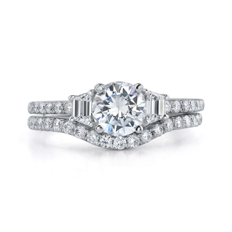 14k White Gold Three Stone Trapezoid Diamond Bridal Ring Set NK17081WE-W