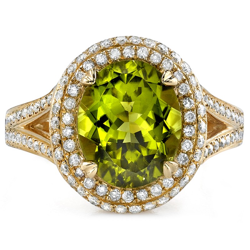 14k Yellow Gold Peridot Diamond Split Shank Ring NK17135P-Y